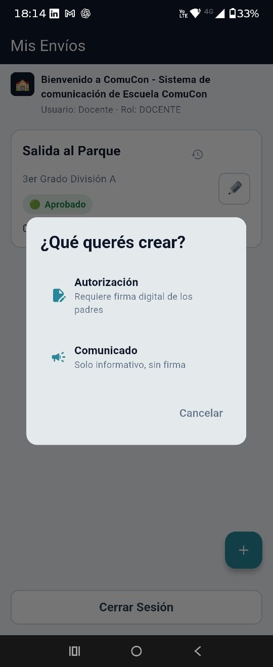 Selector to create a new authorization or announcement in ComuCon